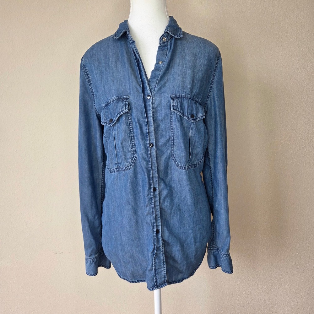 Rails Womens XS Blue Tencel Denim Chambray Snap Button Shirt Long Sleeve Pocket